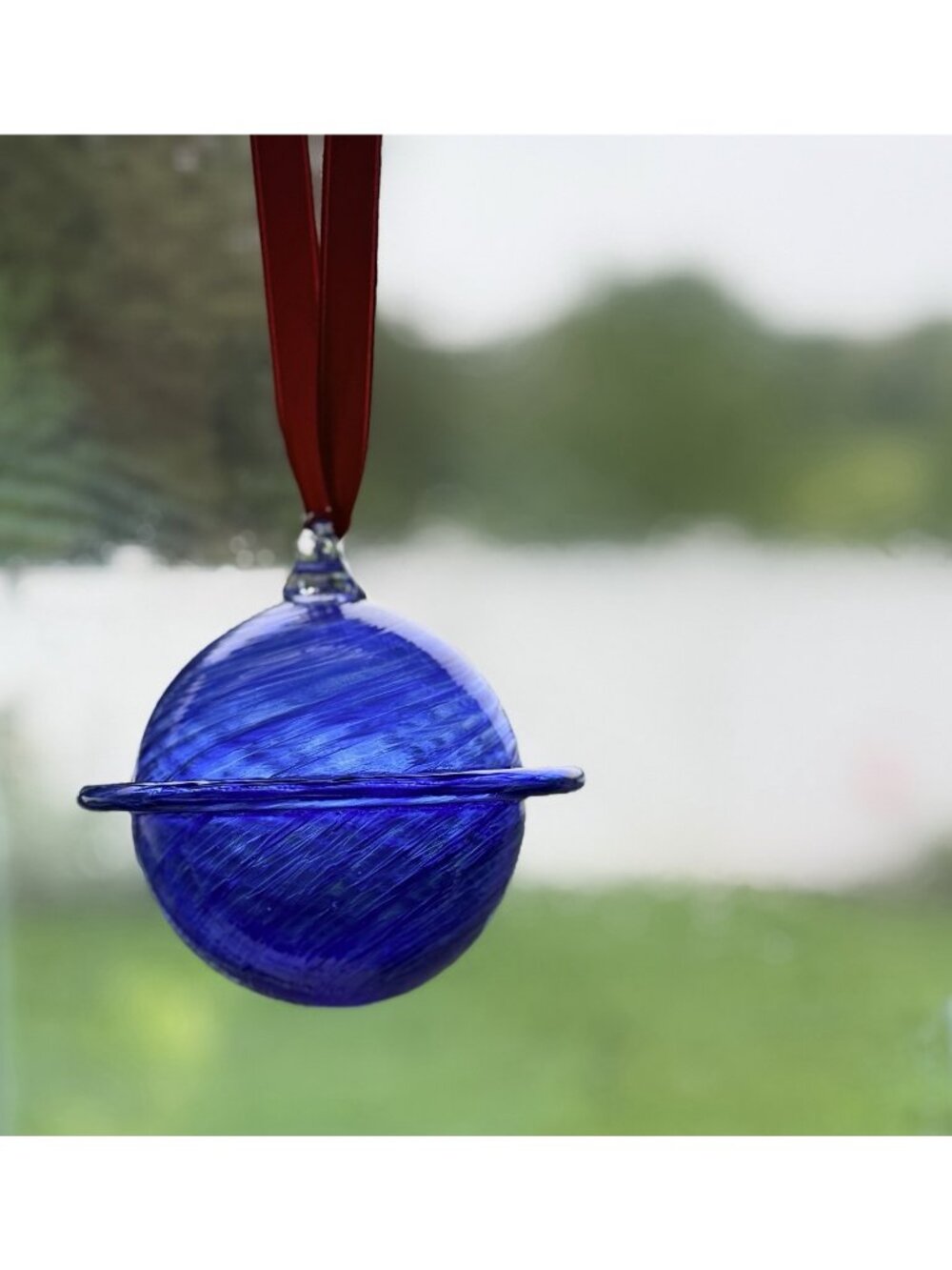 HandBlown Art Glass Ornament Cobalt Blue Swirl Orb 3” Suncatcher Round Abstract